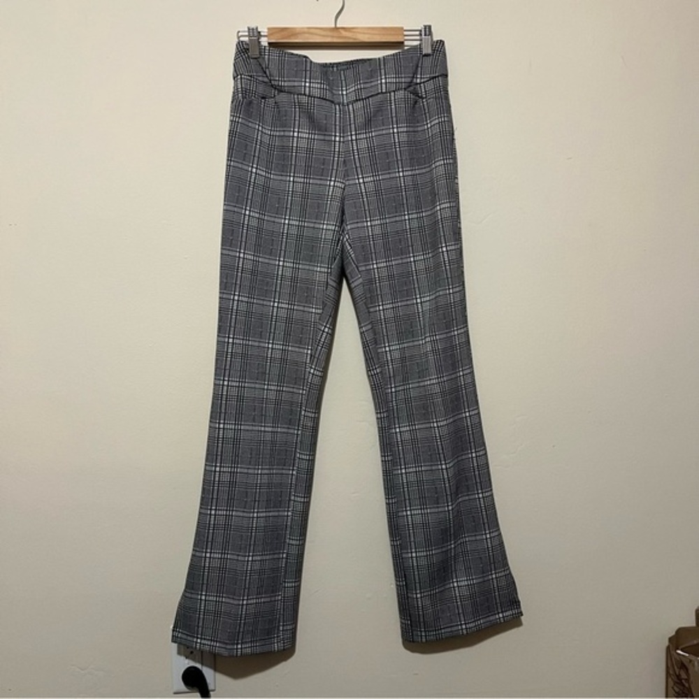 cato | black white & grey gingham / plaid print mid rise pants | small